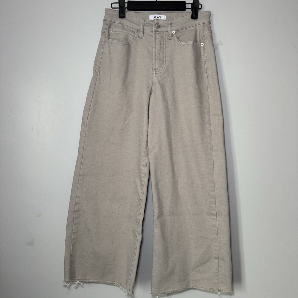 Oat New York Beige Wide Leg Cotton Pants High Rise Boutique Style Waist 26